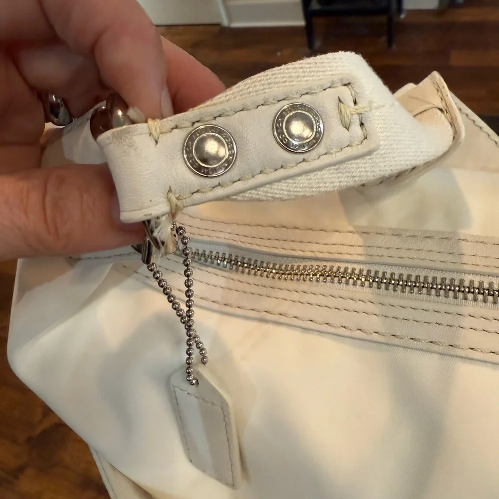 Coach White Nylon Leatherwear Hobo Bag with Tassel